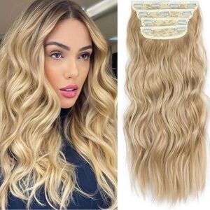 4PCS Clip in Hair Extensions, Honey Blonde Mixed Chestnut Brown